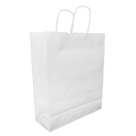 Sac en papier Blanc avec Anses Kraft 100g/m² 32+12x41cm (200 Utés)