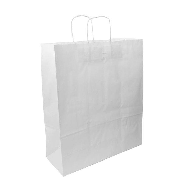 Sac en papier Blanc avec Anses Kraft 100g/m² 44+15x46cm (200 Utés)