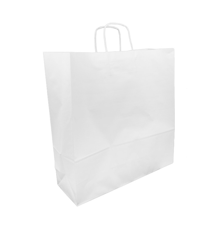 Sac en papier Blanc avec Anses Kraft 100g/m² 44+15x46cm (25 Utés) Sac en papier Blanc avec Anses Kraft 100g/m² 44+15x46cm (25 Utés)