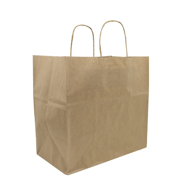Papieren zak met handgrepen kraft bruin 80g/m² 30+18x29cm (250 stuks) Papieren zak met handgrepen kraft bruin 80g/m² 30+18x29cm (250 stuks)