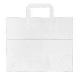 Sac Papier Blanc avec Anses Plates 70g/m² 32+22x26cm (250 Utés)