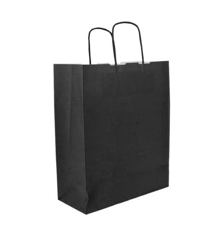 Papieren zak met handgrepen kraft zwart 100g/m² 25+11x31cm (25 stuks) Papieren zak met handgrepen kraft zwart 100g/m² 25+11x31cm (25 stuks)