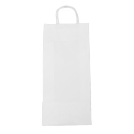 Papieren zak voor fles met handgrepen wit 18+8x39cm (300 stuks)