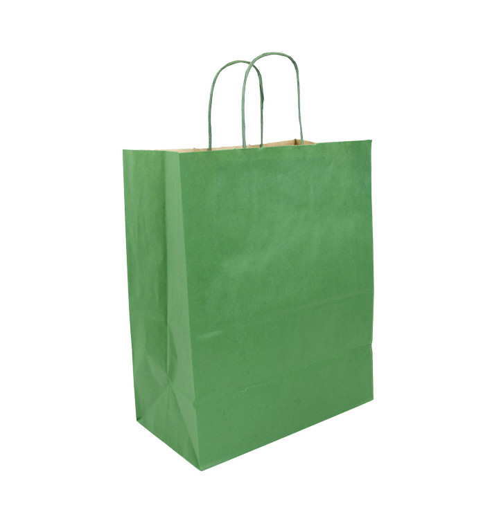 Sac en Papier Kraft Vert avec Anses 80g/m² 26+14x32cm (50 Utés) Sac en Papier Kraft Vert avec Anses 80g/m² 26+14x32cm (50 Utés)