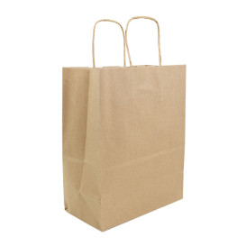 Sac en Papier Kraft Marron avec Anses 100g/m² 22+11x27cm (250 Utés)