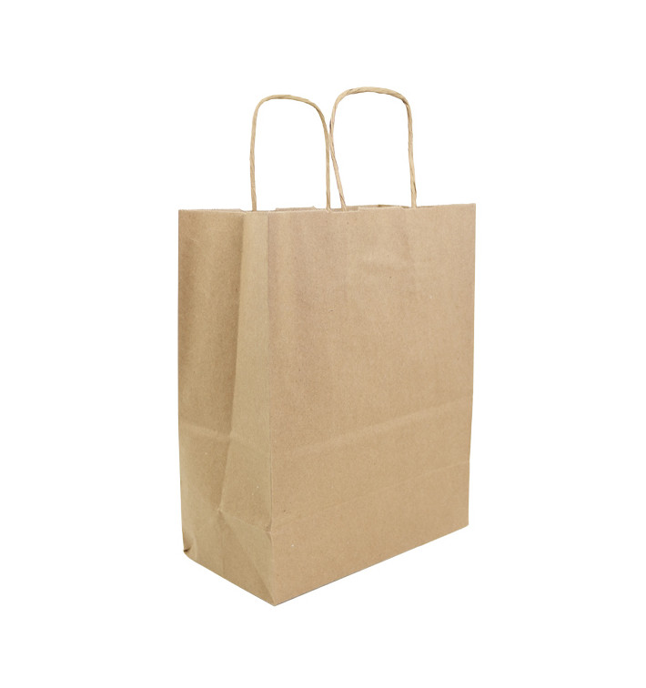 Sac en Papier Kraft Marron avec Anses 100g/m² 22+11x27cm (250 Utés)