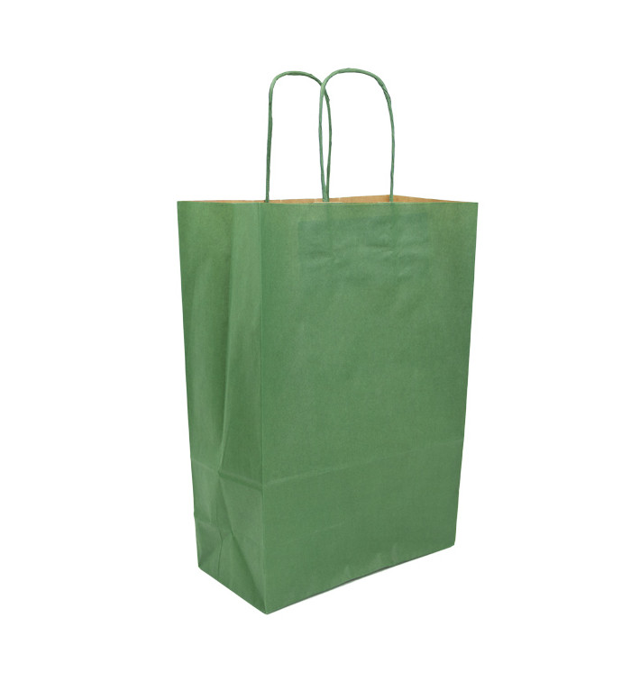 Sac en Papier Kraft Vert avec Anses 80g/m² 20+10x29cm (50 Utés) Sac en Papier Kraft Vert avec Anses 80g/m² 20+10x29cm (50 Utés)