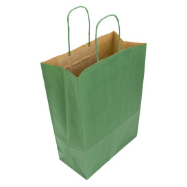 Sac en Papier Kraft Vert avec Anses 80g/m² 20+10x29cm (50 Utés)