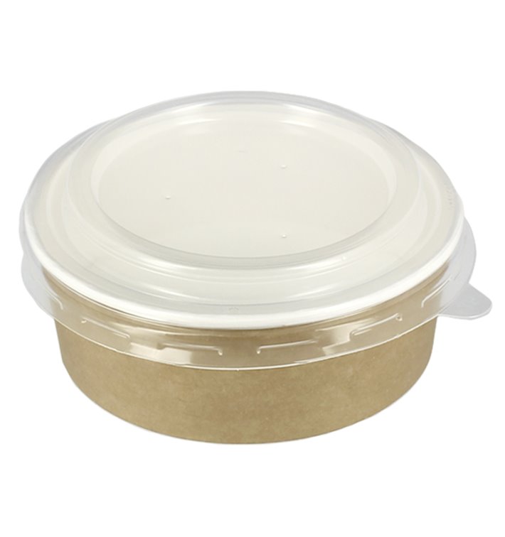 Pot en Carton Kraft avec couvercle PP 19 Oz/550ml (250 Utés) Pot en Carton Kraft avec couvercle PP 19 Oz/550ml (250 Utés)