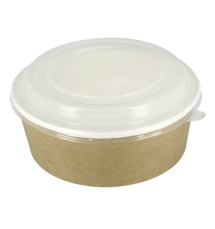 Papieren Soep Kom met Deksel Kraft PP 33Oz/1000ml (100 stuks)