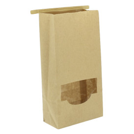 Papieren zak zonder handvat kraft met venster 12+6x23,5cm (50 stuks)