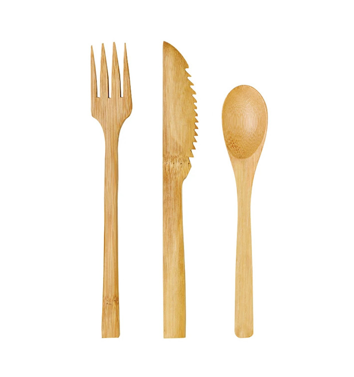 Kit Couverts Bambou Fourchette, Couteau, Cuillère (250 Utés) Kit Couverts Bambou Fourchette, Couteau, Cuillère (250 Utés)