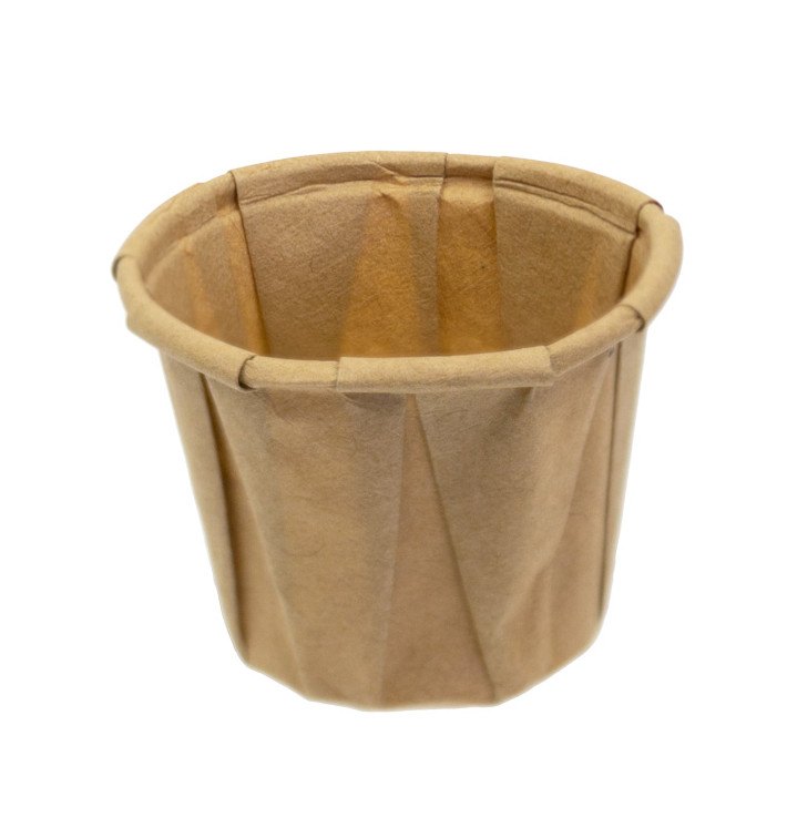 Geplooide Kraft papieren souffle beker 22ml (250 stuks) Geplooide Kraft papieren souffle beker 22ml (250 stuks)