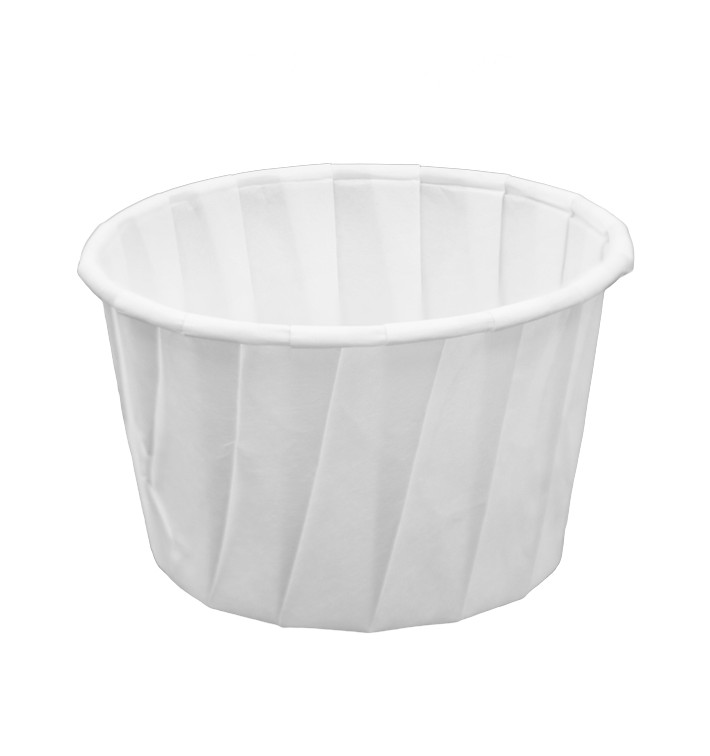 Geplooide papieren souffle beker 120ml (250 stuks) Geplooide papieren souffle beker 120ml (250 stuks)