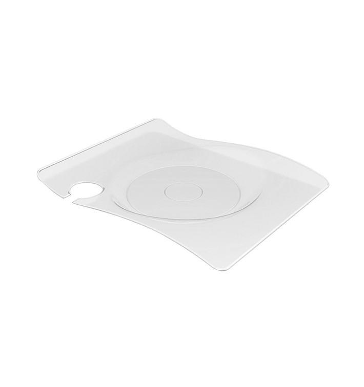 Plastic bord met glas houder PS "voorma" transparant 22x18 cm (180 stuks) Plastic bord met glas houder PS "voorma" transparant 22x18 cm (180 stuks)