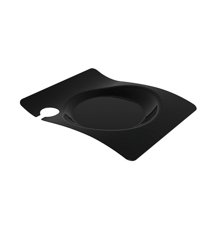 Assiette Plastique "Forma" Avec Support Noir 22x18 cm (12 Utés)