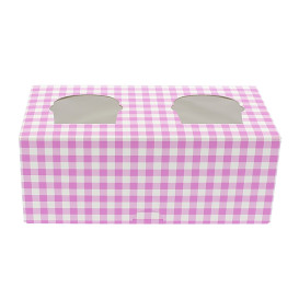 Boîte pour 2 Cupcakes Rose avec insert (20 Unités)