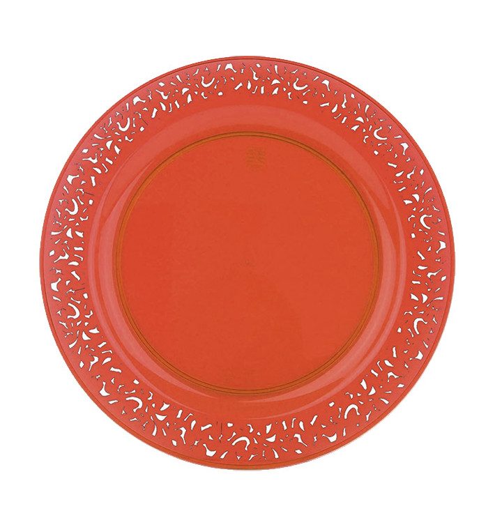 Assiette Plastique Ronde "Lace" Orange Ø23cm (4 Utés)