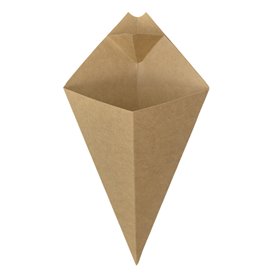 Cornet Carton Kraft avec Compartiment Sauce 270mm 250g (200 Utés)