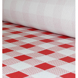 Papieren tafelkleed rol rood Checkers 1x100m. 40g (1 stuk) 