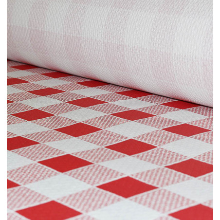 Papieren tafelkleed rol rood Checkers 1x100m. 40g (1 stuk)