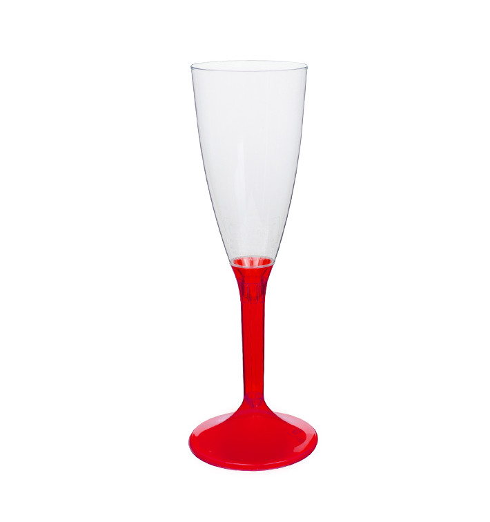 Flûte Champagne Plastique Pied Rouge Transp.120ml 2P (200Utés) Flûte Champagne Plastique Pied Rouge Transp.120ml 2P (200Utés)
