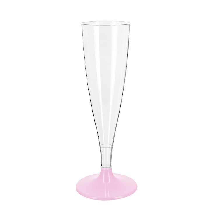 Flûte Champagne Plastique PS Réutilisable Pied Rose 140ml 2P (6 Utés)