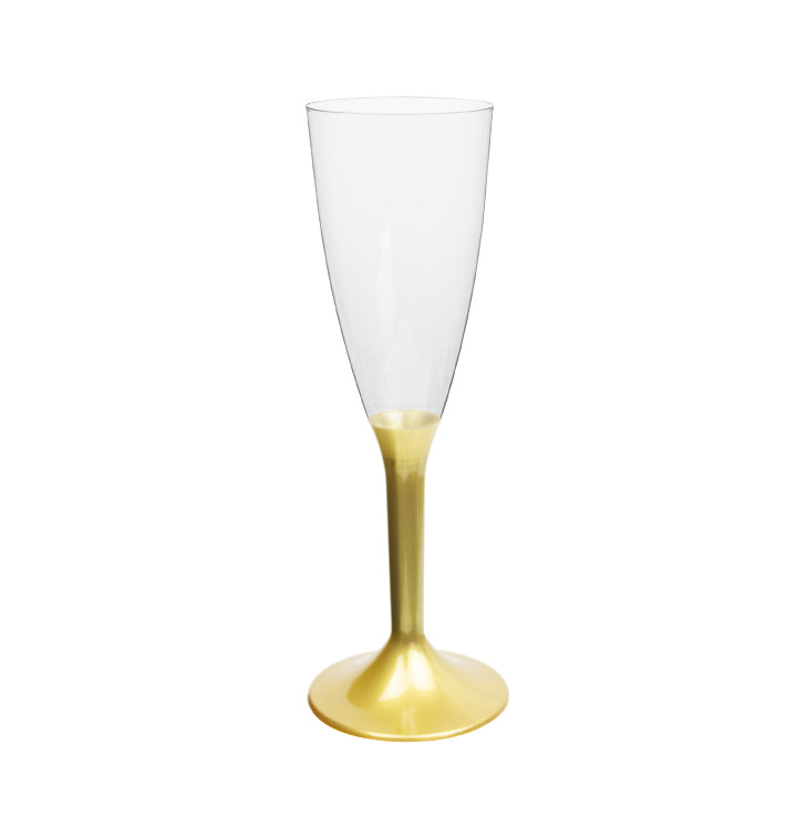 Flûte Champagne Plastique Pied Or 120ml 2P (20 Utés) Flûte Champagne Plastique Pied Or 120ml 2P (20 Utés)