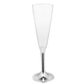 Plastic stam fluitglas Mousserende Wijn zilver chroom 160ml 2P (200 stuks)