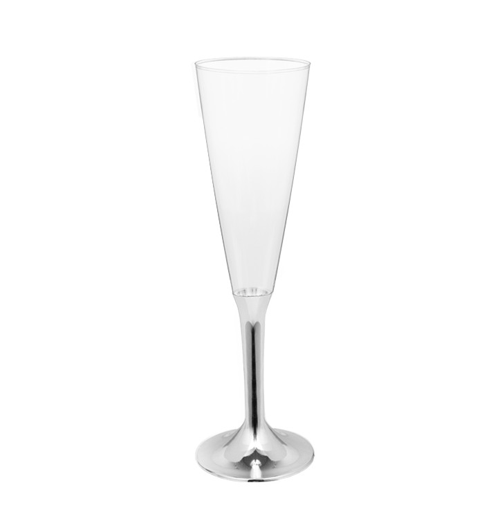 Flûte Champagne Plastique Pied Argent Chrome 160ml 2P (200 Utés) Flûte Champagne Plastique Pied Argent Chrome 160ml 2P (200 Utés)