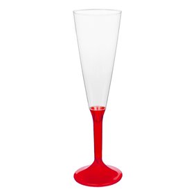 Flûte Champagne Plastique Pied Rouge Transp.160ml 2P (20 Utés)