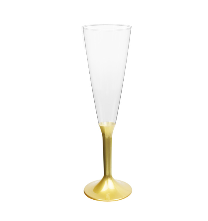 Flûte Champagne Plastique Pied Or 120ml 2P (200 Utés) Flûte Champagne Plastique Pied Or 120ml 2P (200 Utés)
