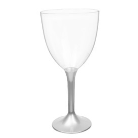 Verre en Plastique Vin Pied Gris 300ml 2P (200 Utés)