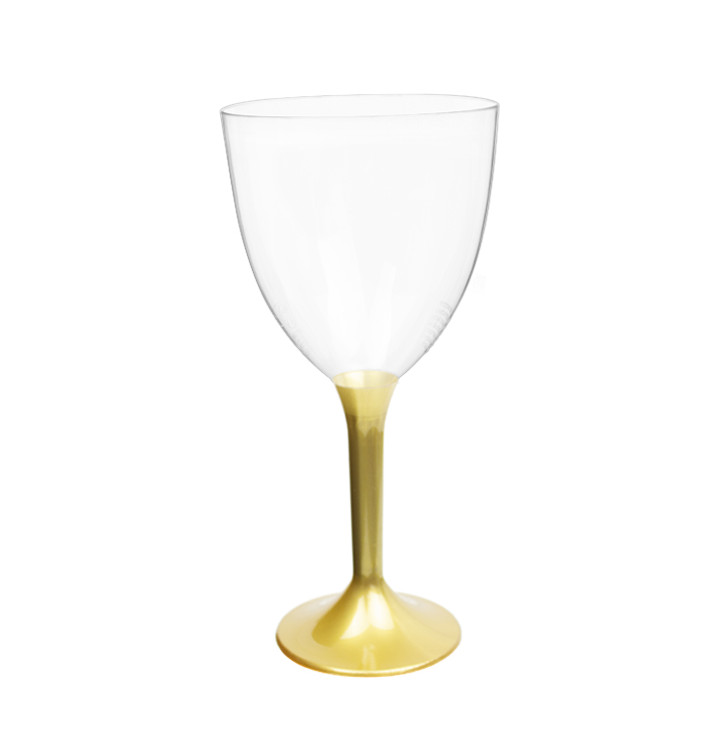 Verre en Plastique Vin pied Or 300ml 2P (200 Utés) Verre en Plastique Vin pied Or 300ml 2P (200 Utés)