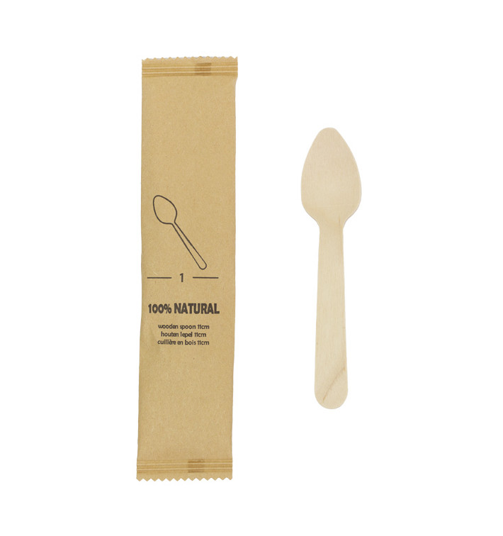 Mini Cuillère en Bois Emballée 11cm (500 Utés) Mini Cuillère en Bois Emballée 11cm (500 Utés)