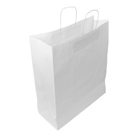 Sac en papier Blanc avec Anses Kraft 100g/m² 44+15x46cm (25 Utés)