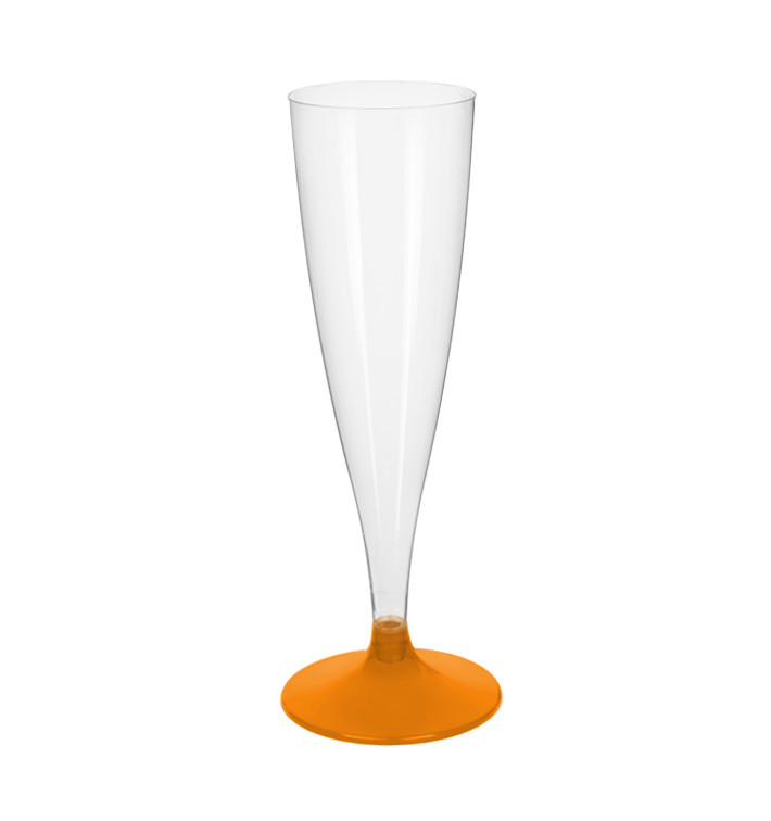 Flûte Champagne Plastique Pied Orange Transp. 140ml 2P (20 Utés)