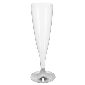 Flûte Champagne Plastique Pied Argent Chrome 140ml 2P (20 Utés)