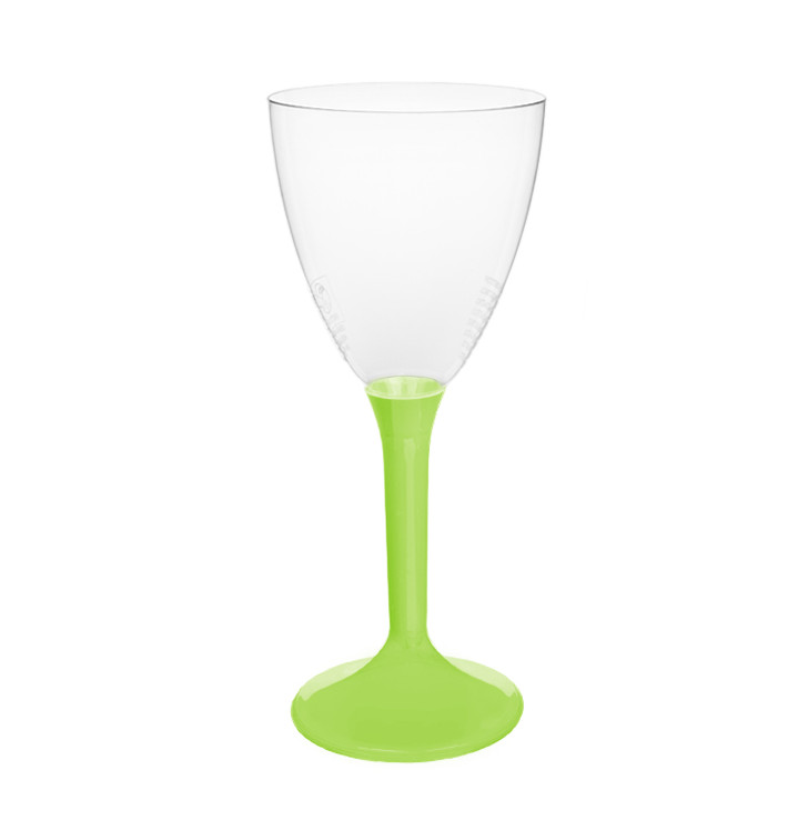 Verre Plastique Vin Pied Vert citron 180ml 2P (20 Utés)