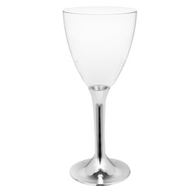 Plastic stamglas wijn zilver chroom verwijderbare stam 180ml (200 stuks)