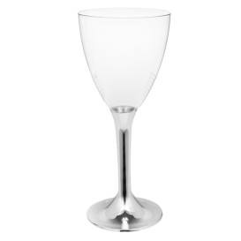 Verre Plastique Vin Pied Argent Chrome 180ml 2P (20 Utés)