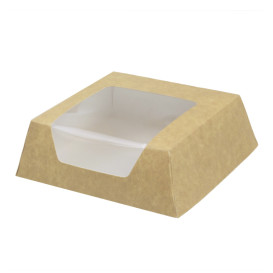 Papieren cake doosje met venster kraft 12x12x4cm (25 stuks) 