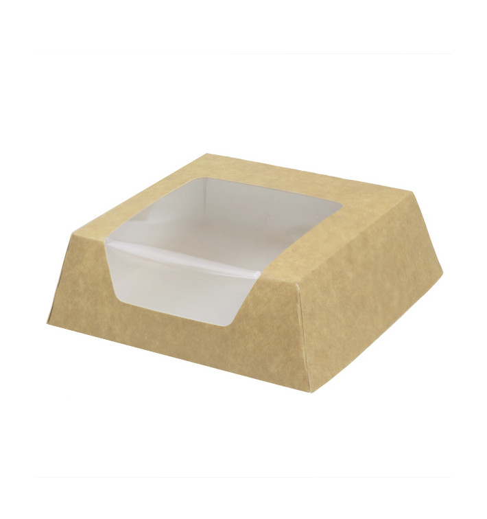 Papieren cake doosje met venster kraft 12x12x4cm (25 stuks) Papieren cake doosje met venster kraft 12x12x4cm (25 stuks)