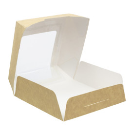 Papieren cake doosje met venster kraft 12x12x4cm (25 stuks) 