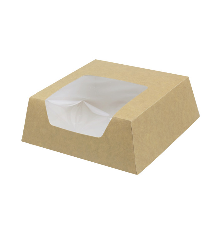 Papieren cake doosje met venster kraft 14x14x5cm (250 stuks) Papieren cake doosje met venster kraft 14x14x5cm (250 stuks)