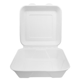 Suikerriet Gescharnierd Container "Menu Box" wit 22,5x22,5x7,5cm (50 stuks) 
