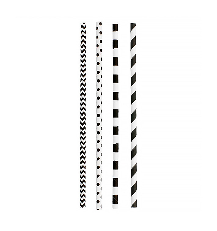 Papieren rechte rietjes zwart pakket Ø0,6cm 20cm (3.000 stuks)