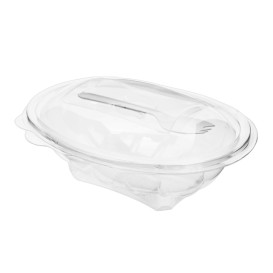 Plastic saladekom APET vormig met vork 500ml 19x14x7,6cm (400 stuks)