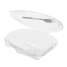 Plastic saladekom APET vormig met vork 500ml 19x14x7,6cm (400 stuks)
