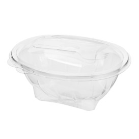 Plastic saladekom APET vormig met vork 750ml 19x14x9,5cm (300 stuks)